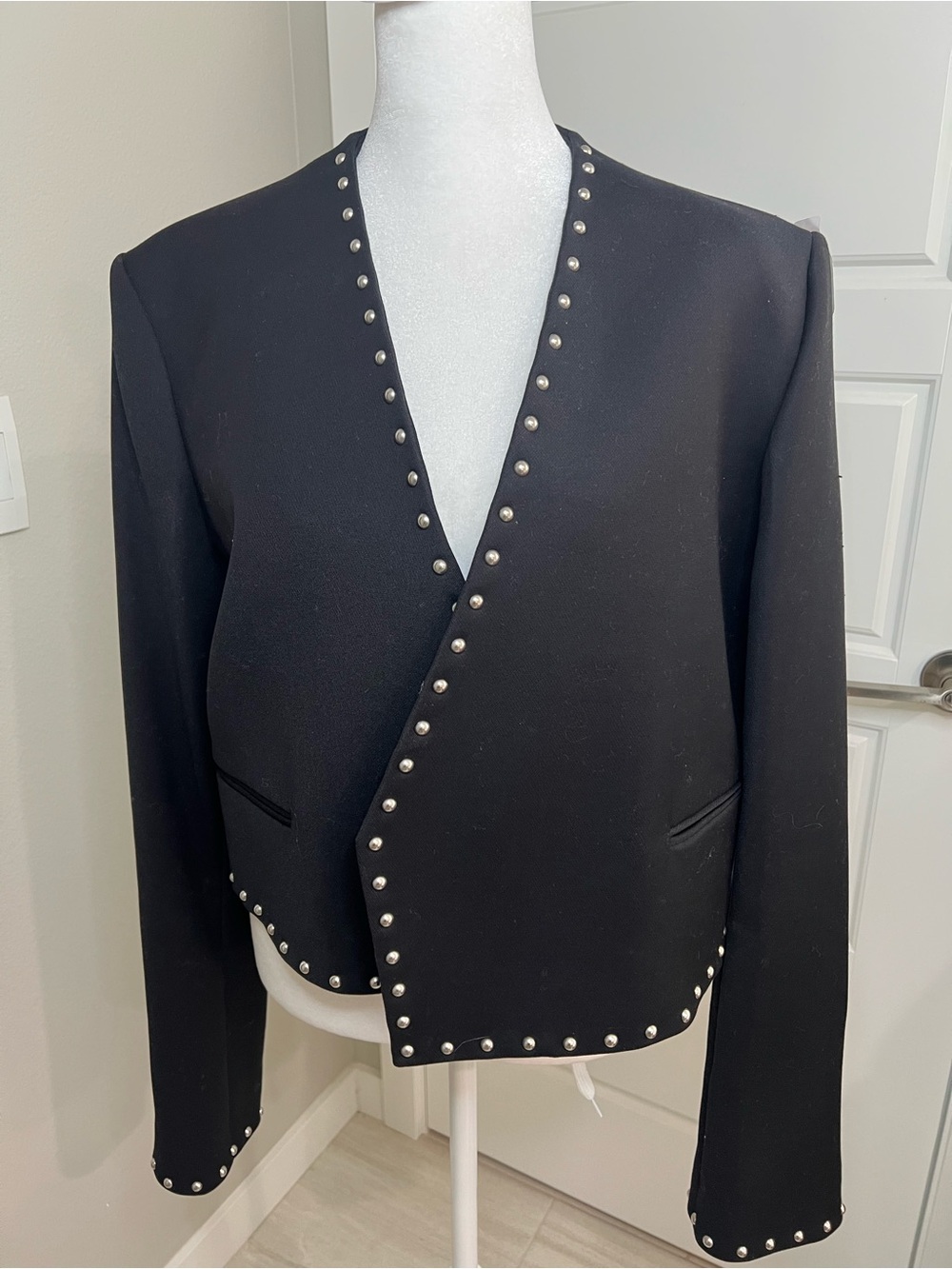 Helmut Lang Black Stud-Trim Cropped Blazer